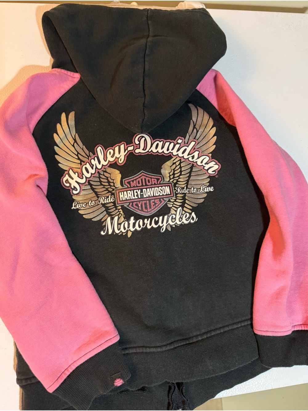 Harley-Davidson Black & Pink Girls' Hooded Motorcycle Sweatshirt